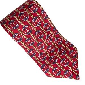VTG Bergere Tie Mens X-Long Red Silk Equestrian‎ Nautical Old Money Classic 63x4